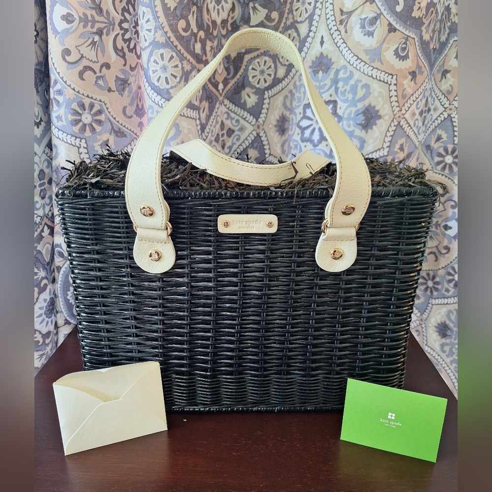 NWT Vintage Kate Spade Black and White Wicker Tote - Picture 13 of 13